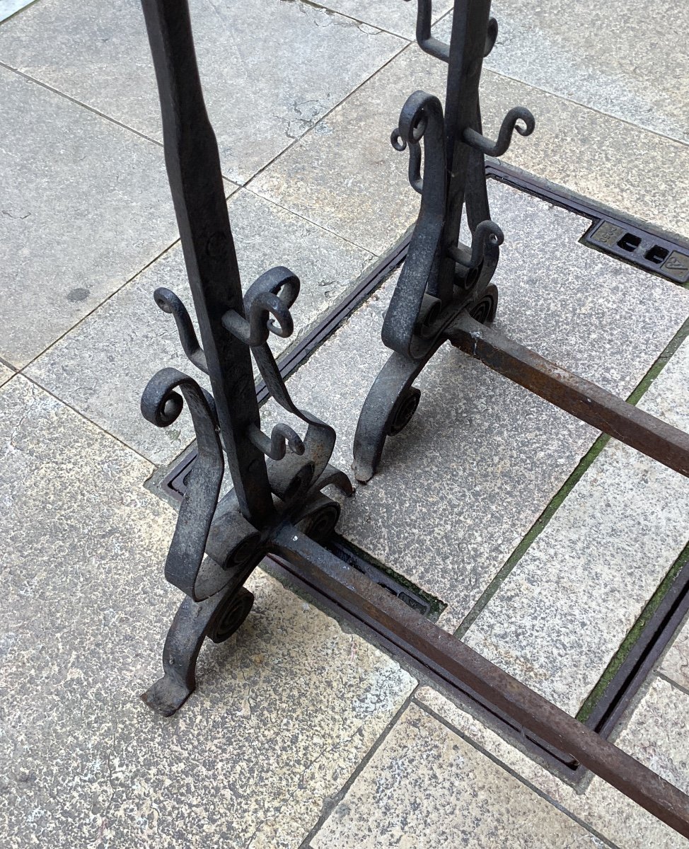 Important Pair Of Wrought Iron Landiers, From A Bourbonnais Castle-photo-4