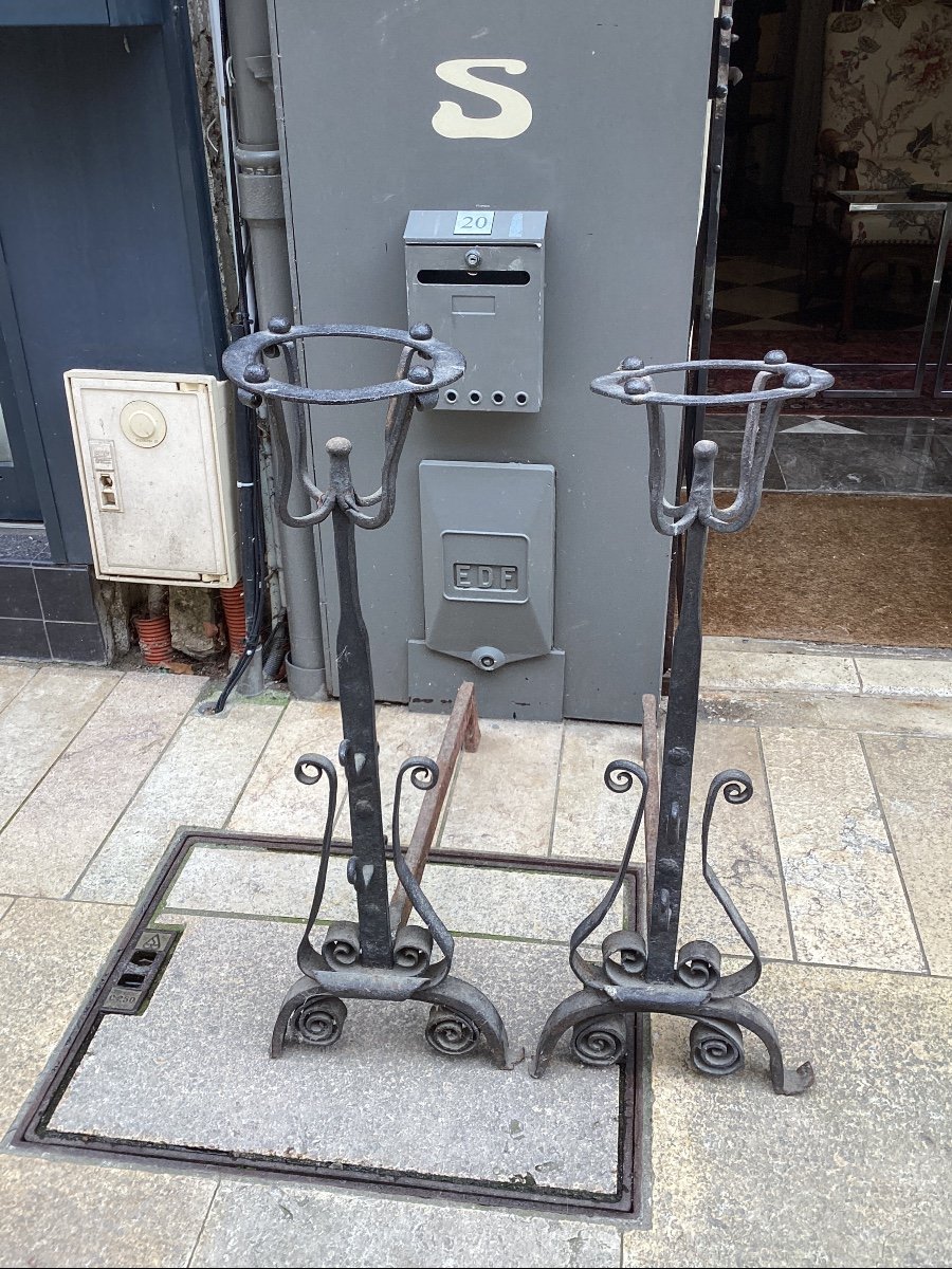 Important Pair Of Wrought Iron Landiers, From A Bourbonnais Castle-photo-1