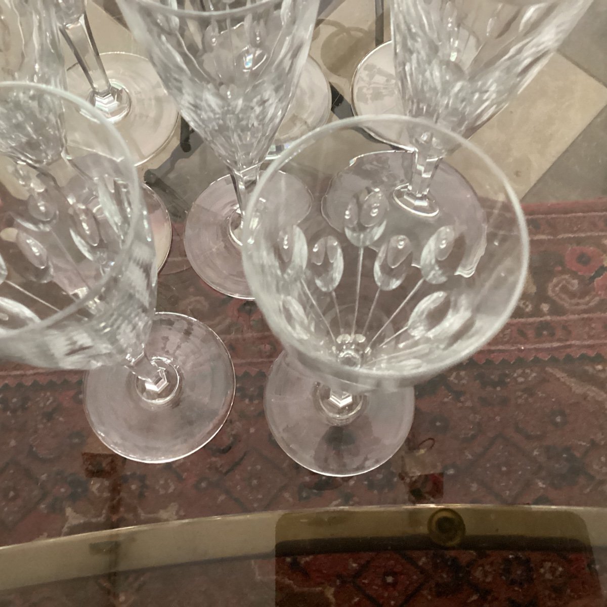 Suite Of 8 Champagne Flutes, Ory Service, In Saint Louis Crystal, Unsigned -photo-2