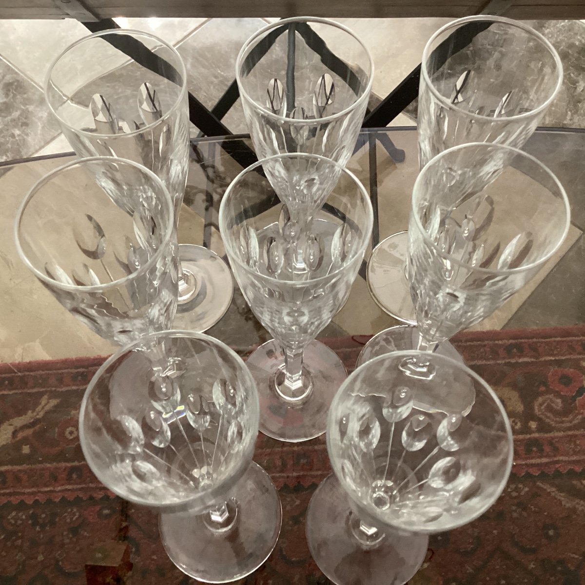 Suite Of 8 Champagne Flutes, Ory Service, In Saint Louis Crystal, Unsigned -photo-1