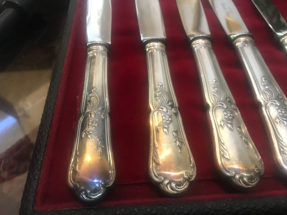 Series Of 18 Table Knives In Silver Metal With Stainless Steel Blades By Goldsmith D.  Cregut-photo-3