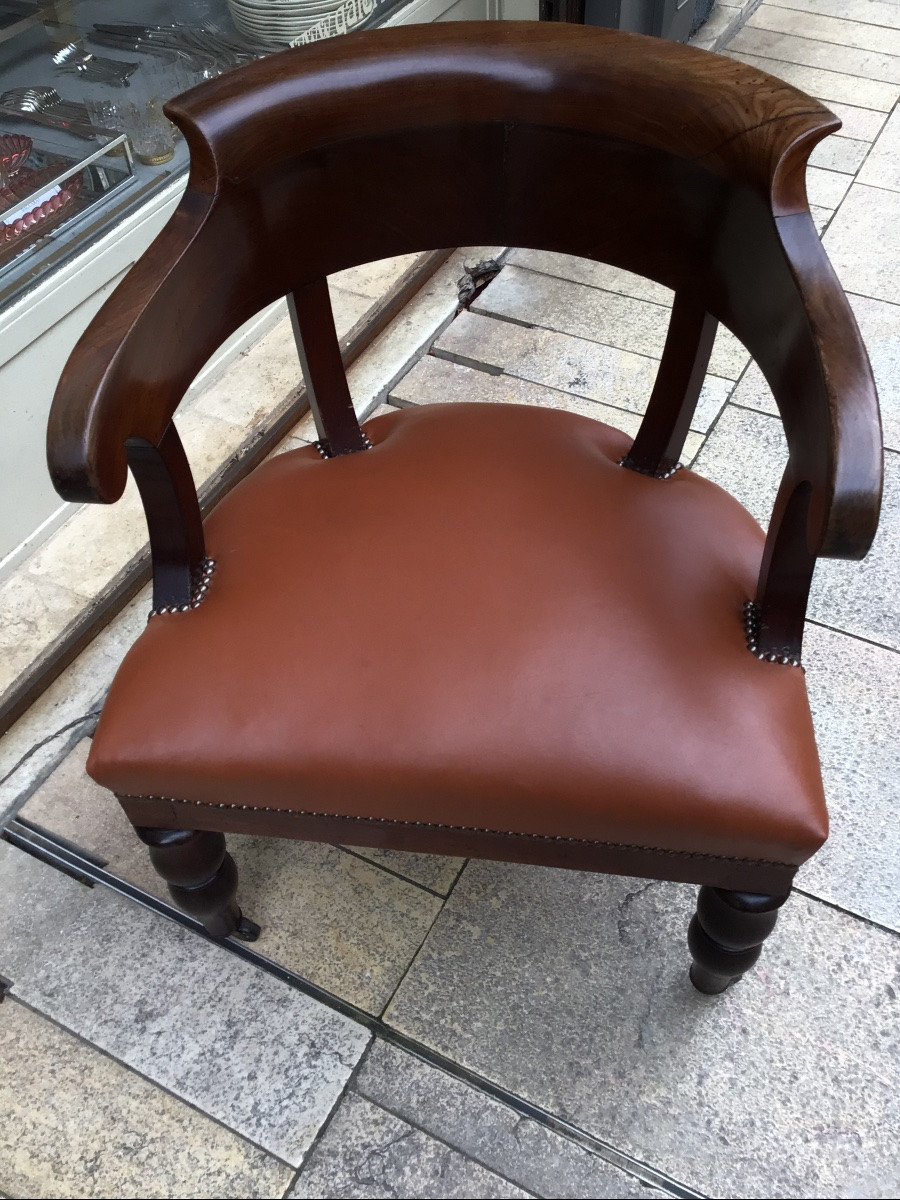 Louis Philippe Period Office Chair In Mahogany Stained Walnut Veneer -photo-1