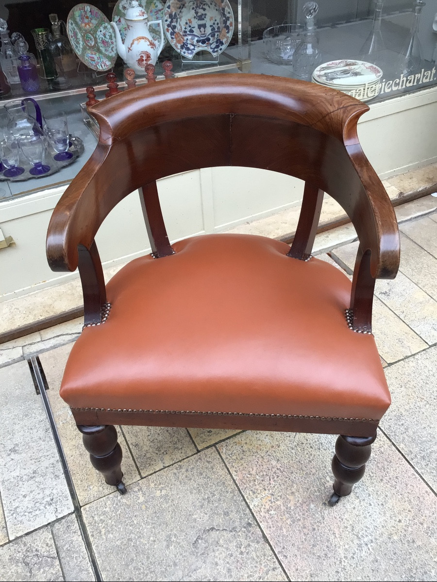 Louis Philippe Period Office Chair In Mahogany Stained Walnut Veneer 