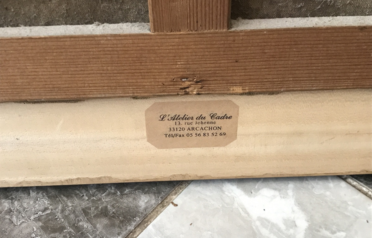 Marine Du XIX ème Siècle Huile Sur Toile, Cadre En  Loupe-photo-4