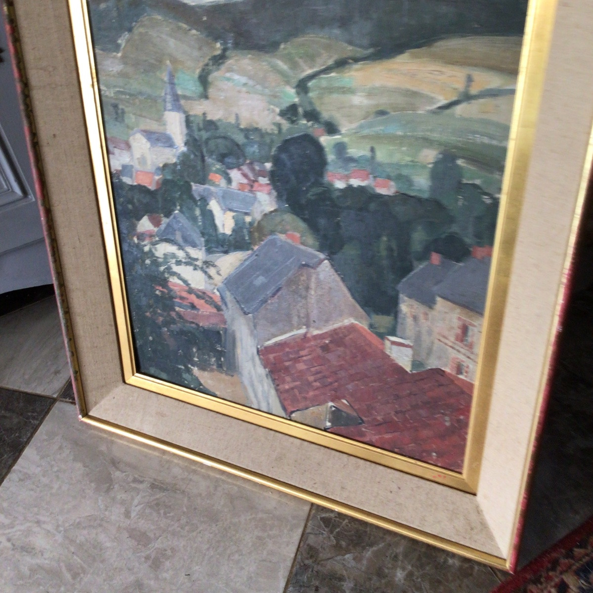 École de Crozant Vue des toits du villag,  huile sur panneau  non signée-photo-3