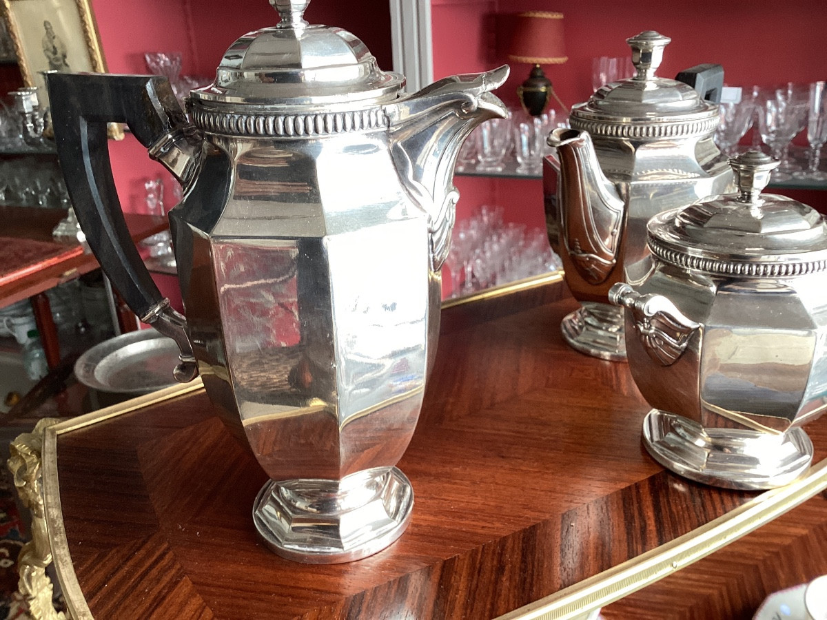 Christofle For Galia Tea And Coffee Service Of Three Pieces In Silver Metal Art Deco Style-photo-2
