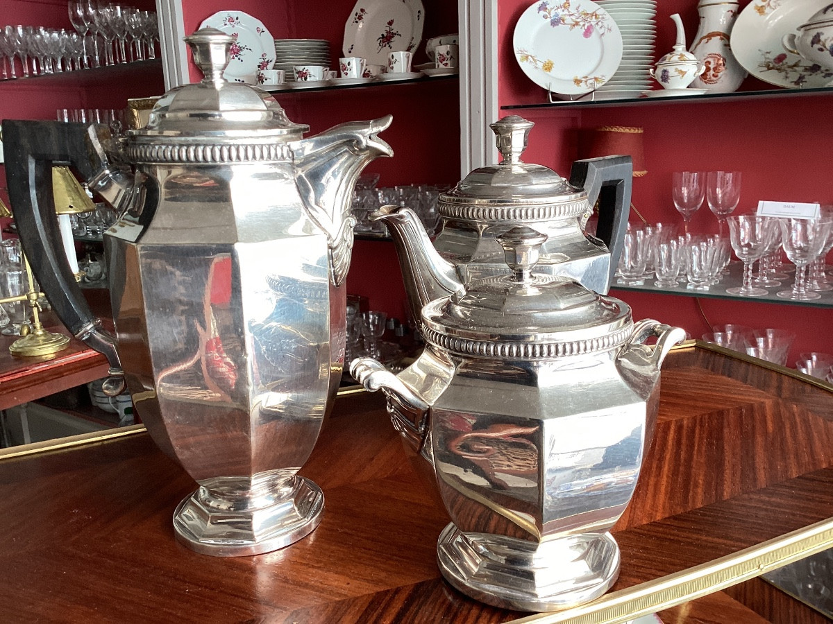 Christofle For Galia Tea And Coffee Service Of Three Pieces In Silver Metal Art Deco Style
