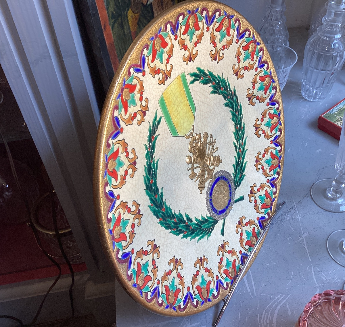 Plat en émaux de Longwy en parfait état création de M. P. Chevallier -photo-2