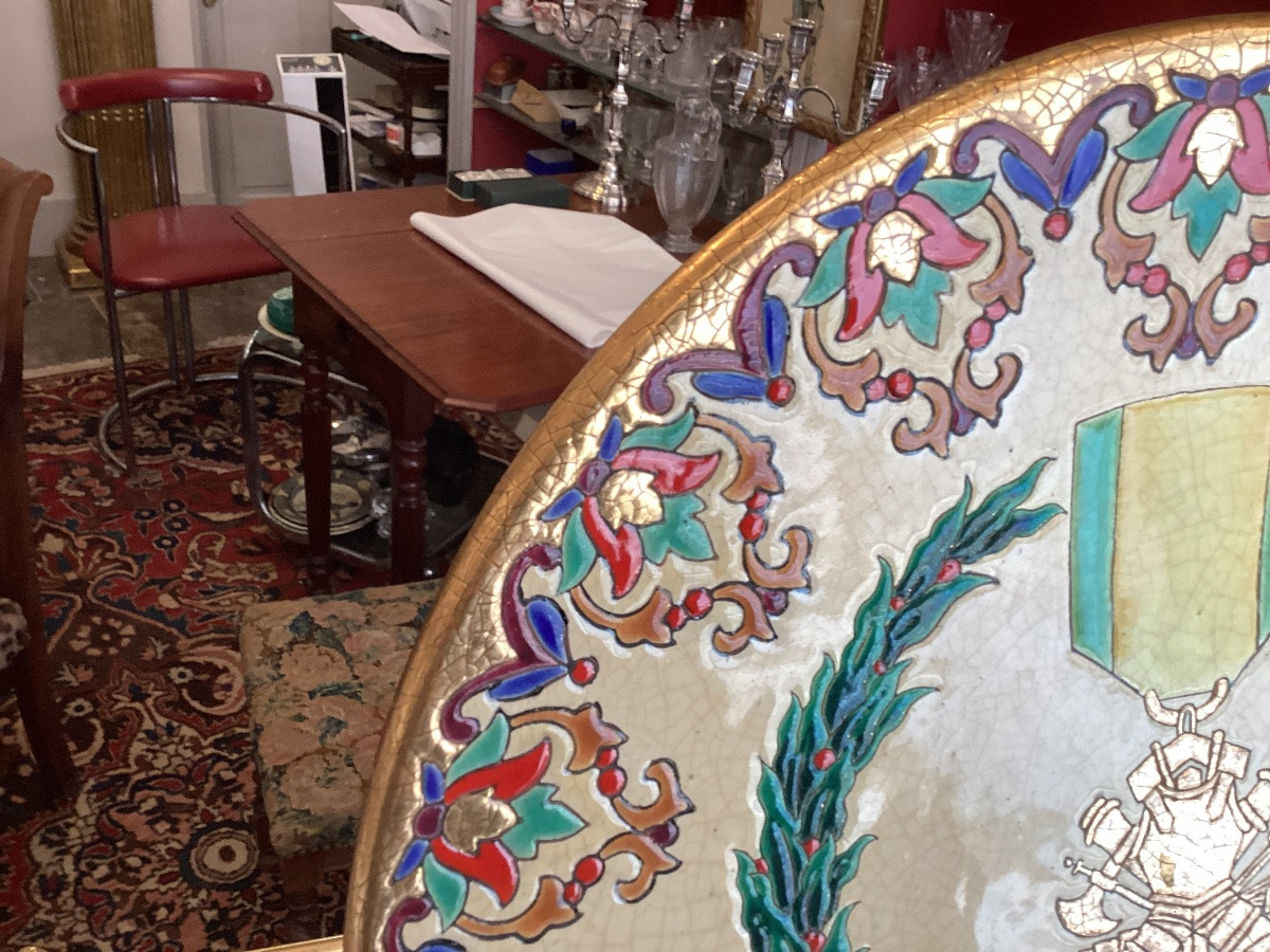 Plat en émaux de Longwy en parfait état création de M. P. Chevallier -photo-3