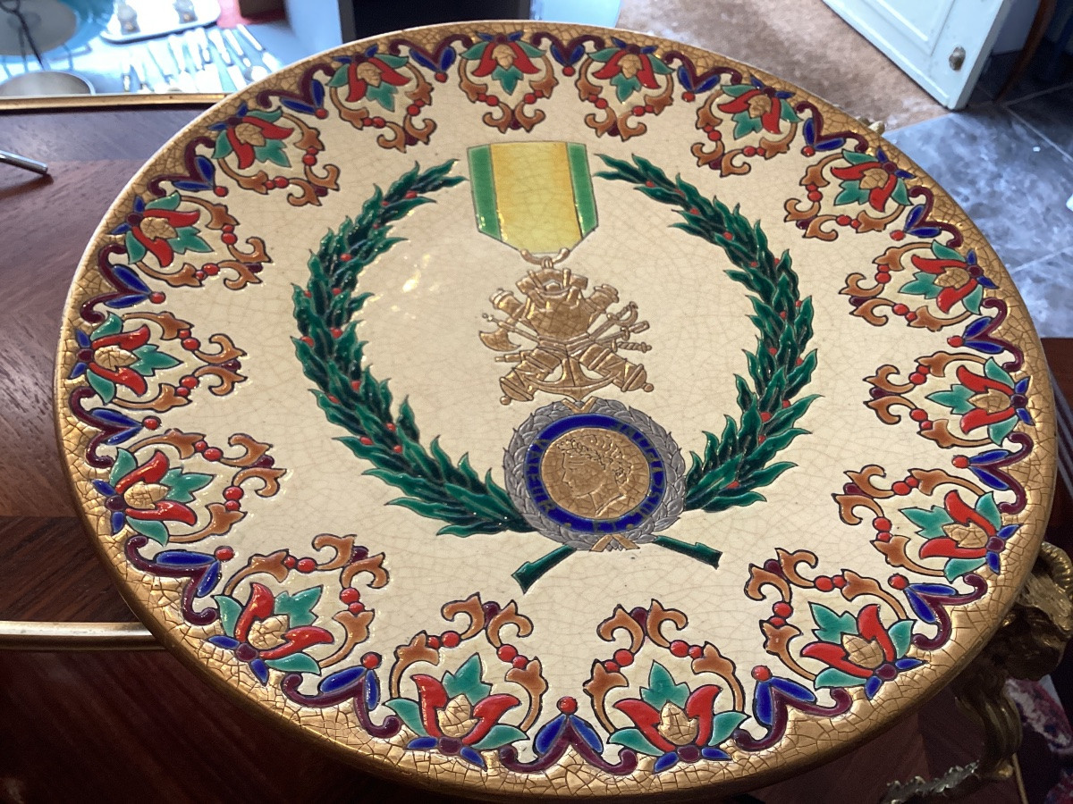Plat en émaux de Longwy en parfait état création de M. P. Chevallier -photo-5