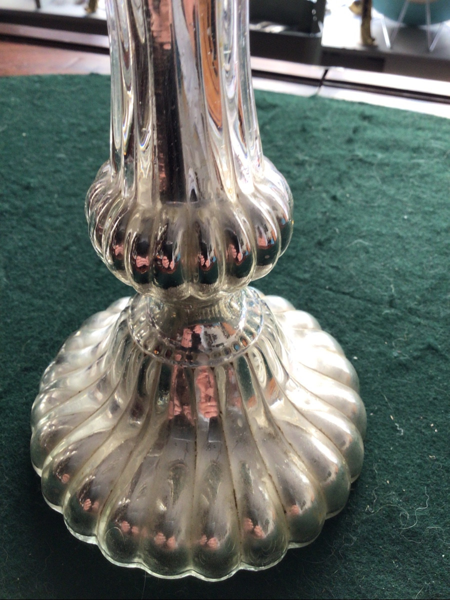 Paire de bougeoirs en verre eglomise d’époque Louis Philippe-photo-3