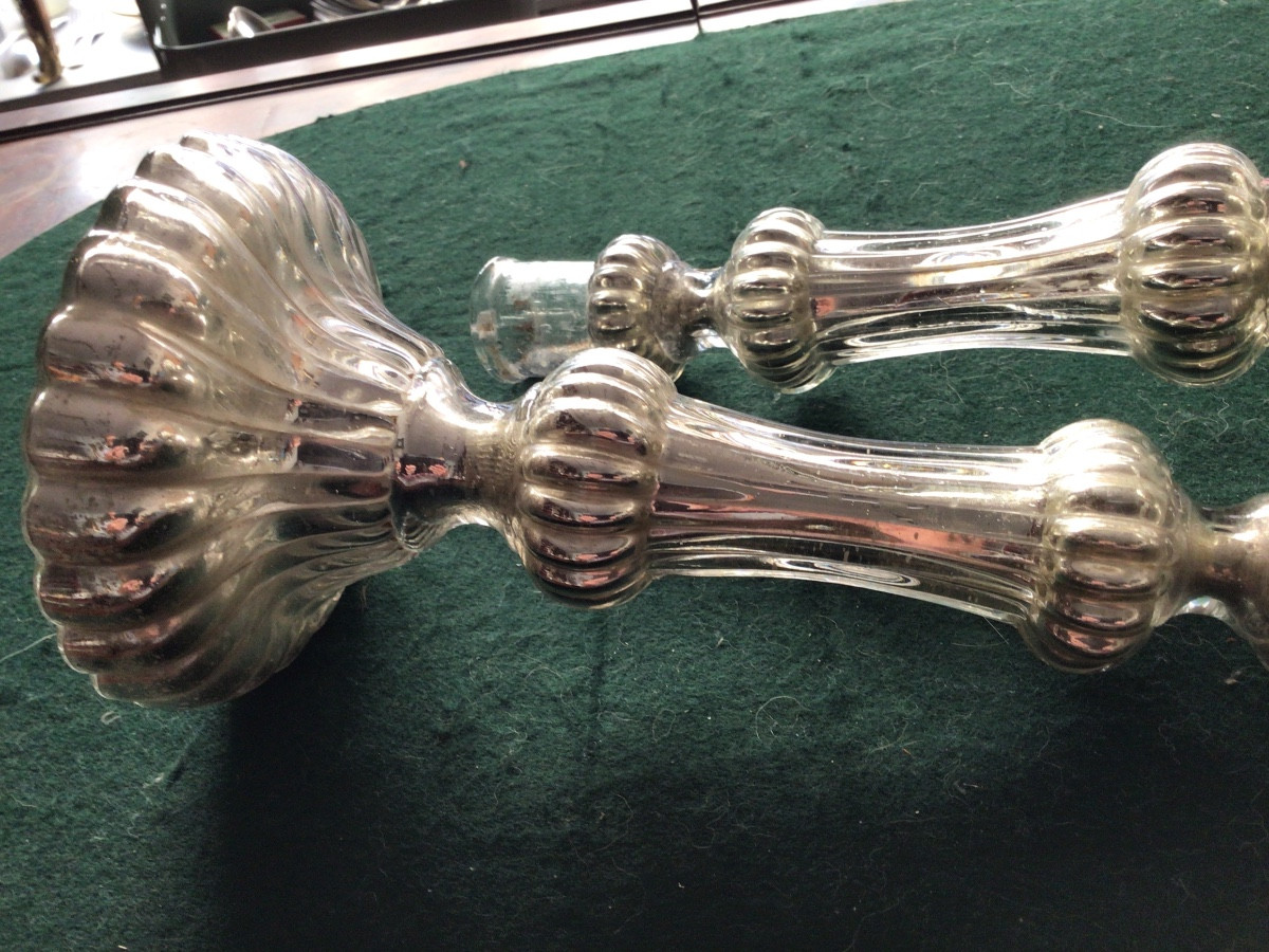 Paire de bougeoirs en verre eglomise d’époque Louis Philippe-photo-2