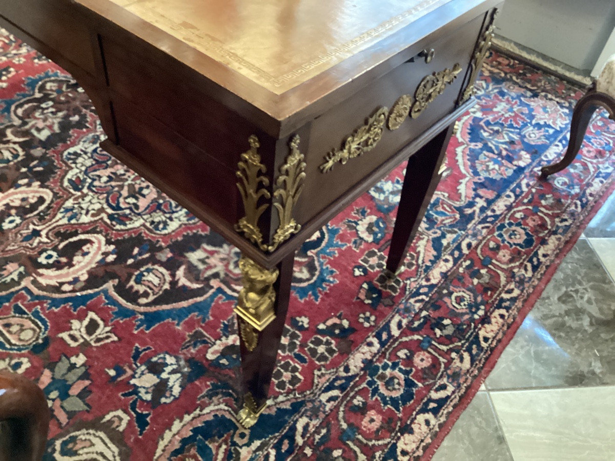 Empire Style Flat Desk In Mahogany And Mahogany Veneer With Rich Bronze Decoration-photo-1