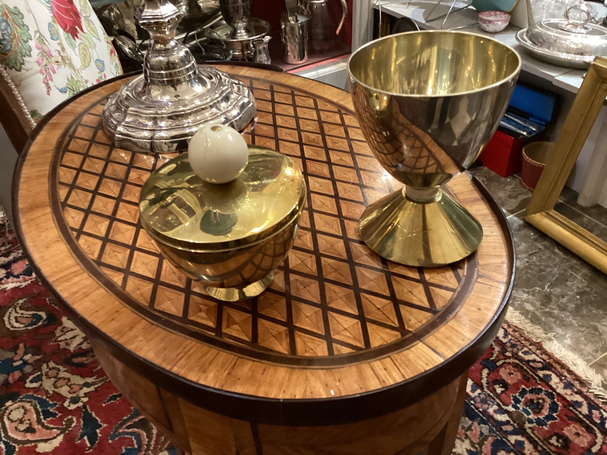 Chalice And Its Host Box In Silver (only The Cup Is Silver), The Whole Set In Gold-plated Metal-photo-4