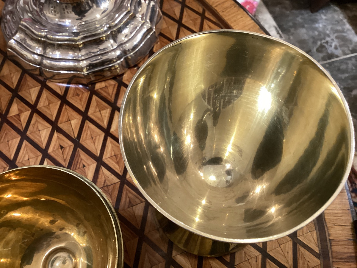 Chalice And Its Host Box In Silver (only The Cup Is Silver), The Whole Set In Gold-plated Metal-photo-2