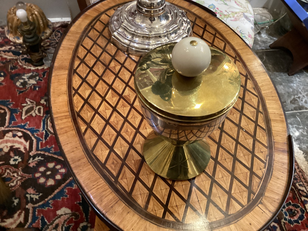 Chalice And Its Host Box In Silver (only The Cup Is Silver), The Whole Set In Gold-plated Metal-photo-7