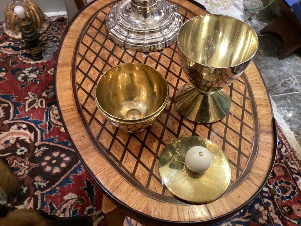 Chalice And Its Host Box In Silver (only The Cup Is Silver), The Whole Set In Gold-plated Metal-photo-8