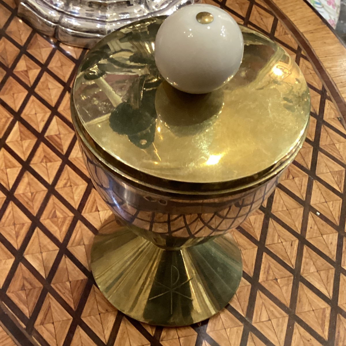 Chalice And Its Host Box In Silver (only The Cup Is Silver), The Whole Set In Gold-plated Metal