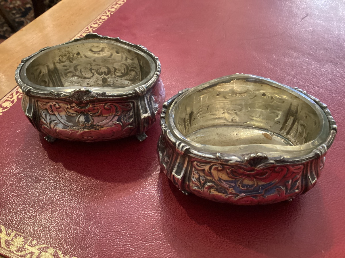 Christofle Pair Of Silver-plated Salt Cellars From The Hotel Ritz, With Their Crystal Interiors -photo-4