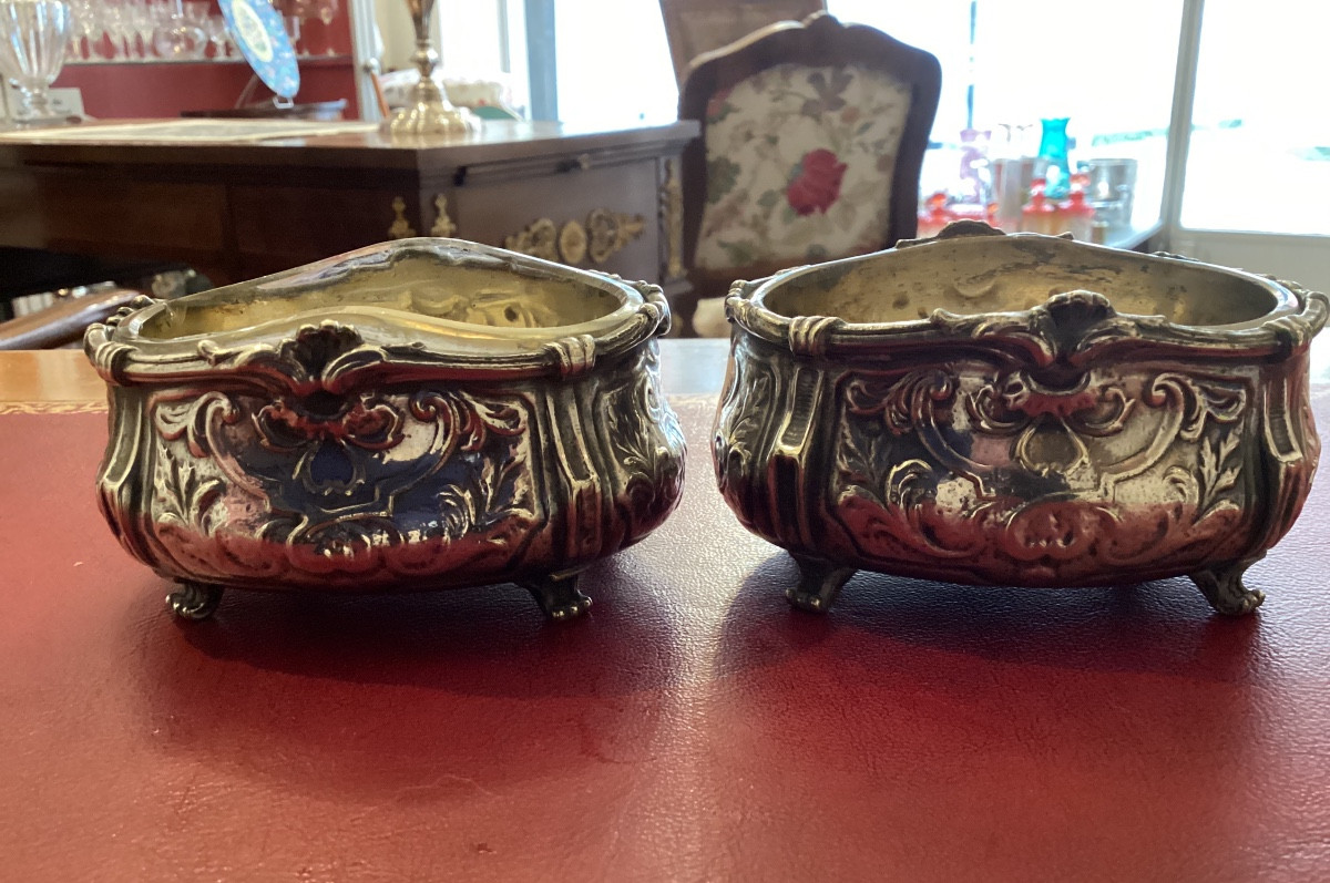 Christofle Pair Of Silver-plated Salt Cellars From The Hotel Ritz, With Their Crystal Interiors 