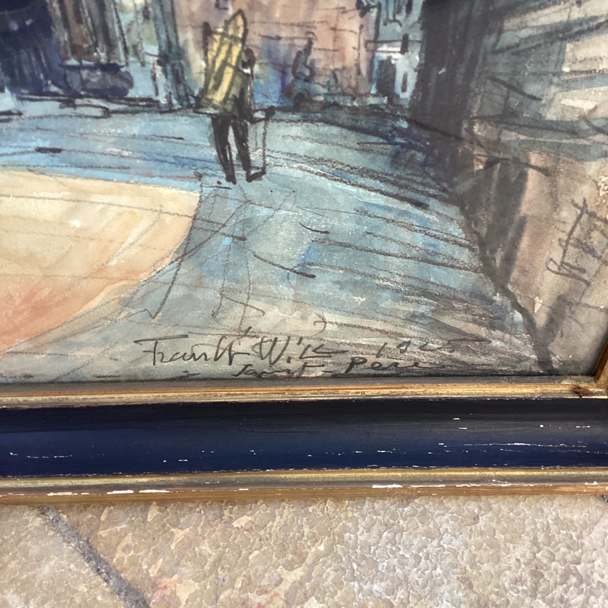 Frank Will ,rue animée à Saint Père sous Vezelay, aquarelle et fusain situé,signé, datée 1925-photo-7