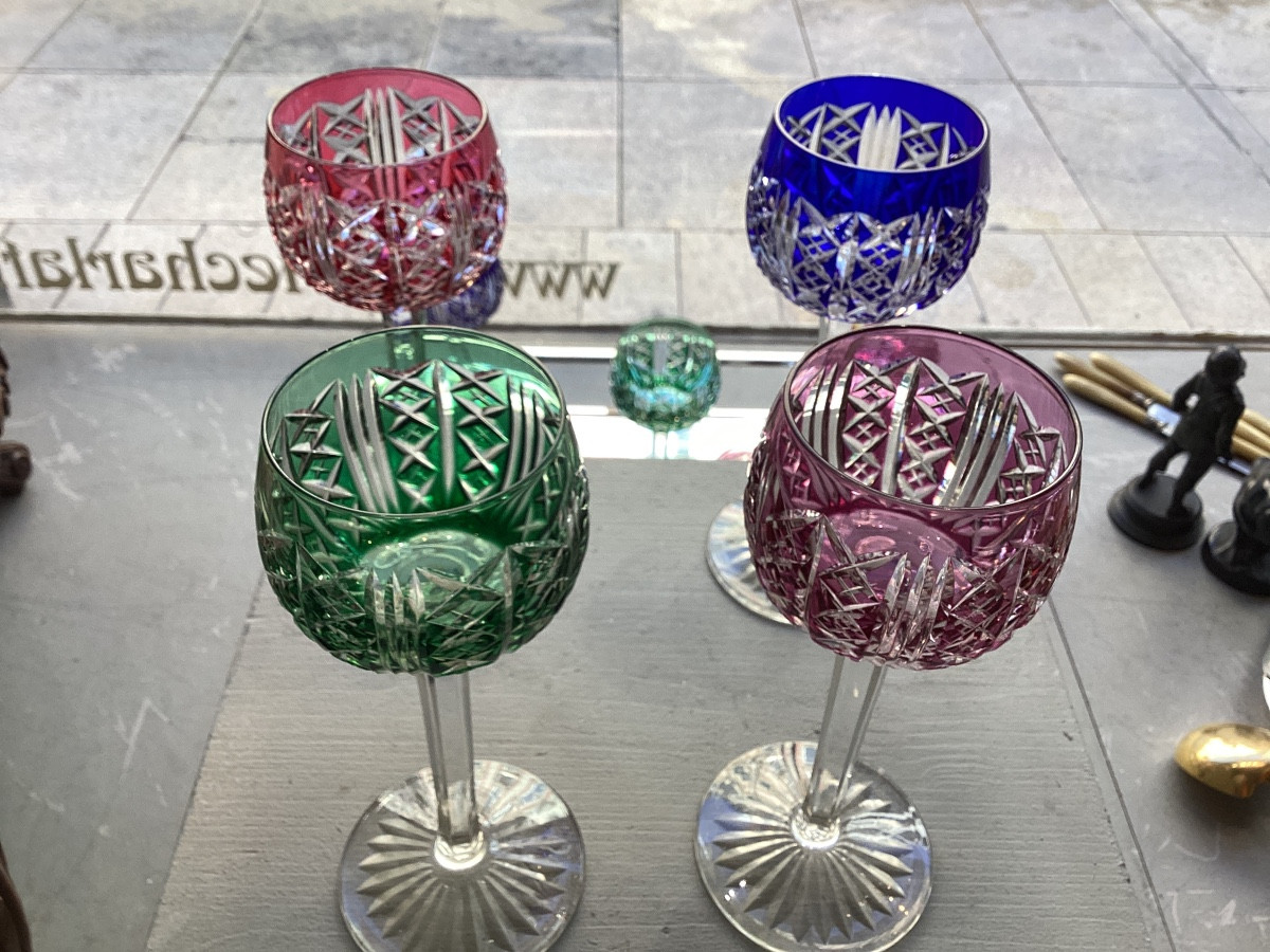 Saint Louis, Set Of 8 Roemer Glasses In Double-layered, Coloured Crystal, All Stamped Except Two.-photo-3