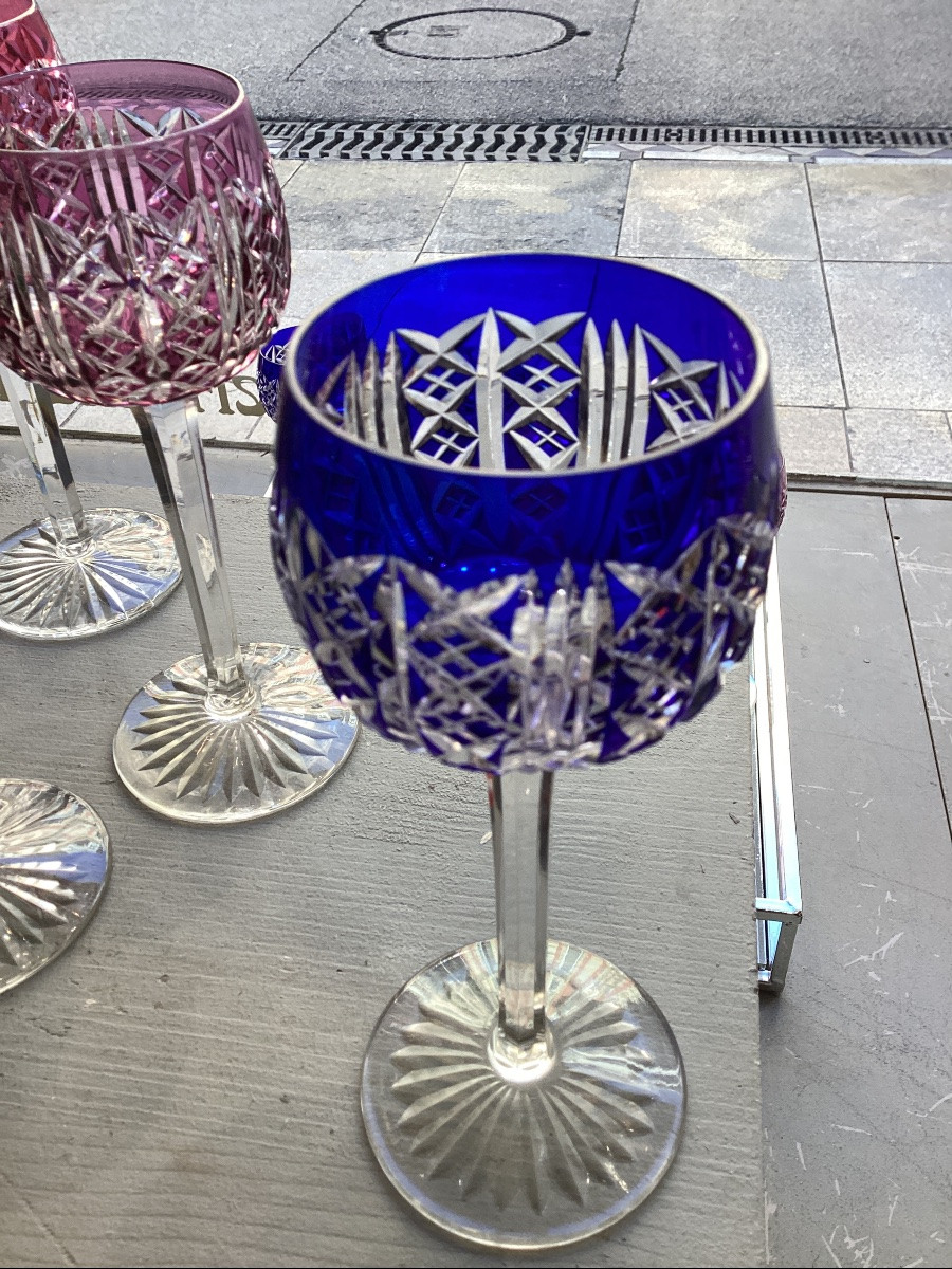 Saint Louis, Set Of 8 Roemer Glasses In Double-layered, Coloured Crystal, All Stamped Except Two.-photo-2