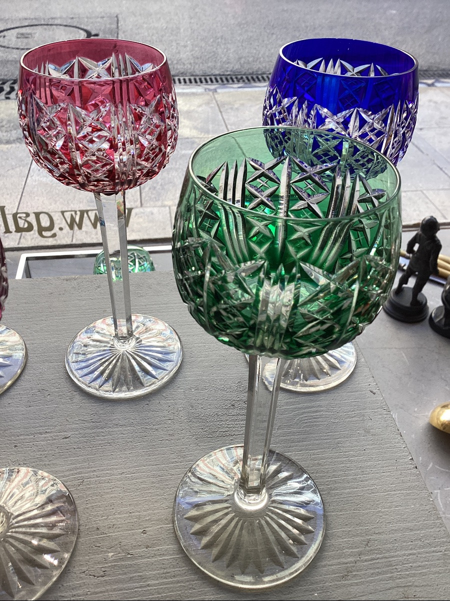 Saint Louis, Set Of 8 Roemer Glasses In Double-layered, Coloured Crystal, All Stamped Except Two.-photo-3