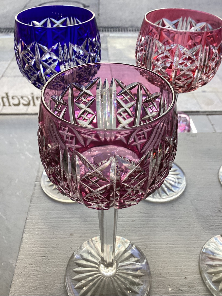 Saint Louis, Set Of 8 Roemer Glasses In Double-layered, Coloured Crystal, All Stamped Except Two.-photo-4