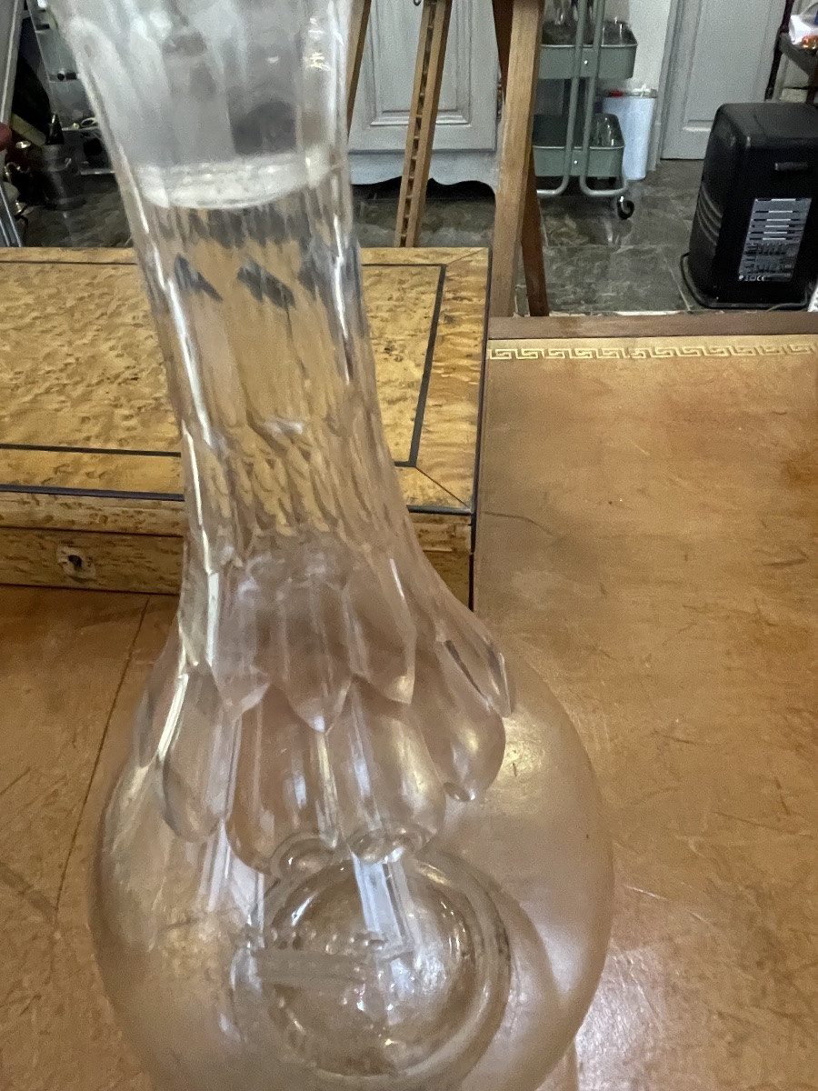 Carafe en cristal armorié, couronne comtale,chiffre, devise fin XIX eme début XX eme-photo-7