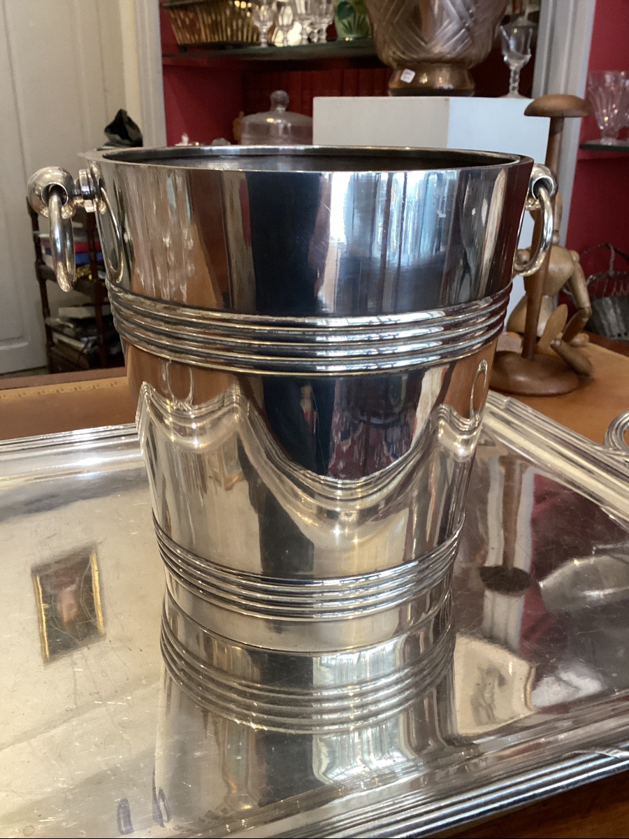Christofle seau à champagne en métal argenté d’epoque Art Deco 21 cm