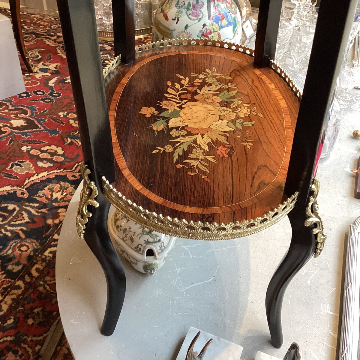 Napoleon III Style Coffee Table With Floral Marquetry-photo-2