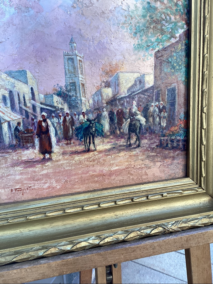 Orientalist Oil Painting On Cardboard, Signed A. Fouquet With Studio Stamp-photo-3