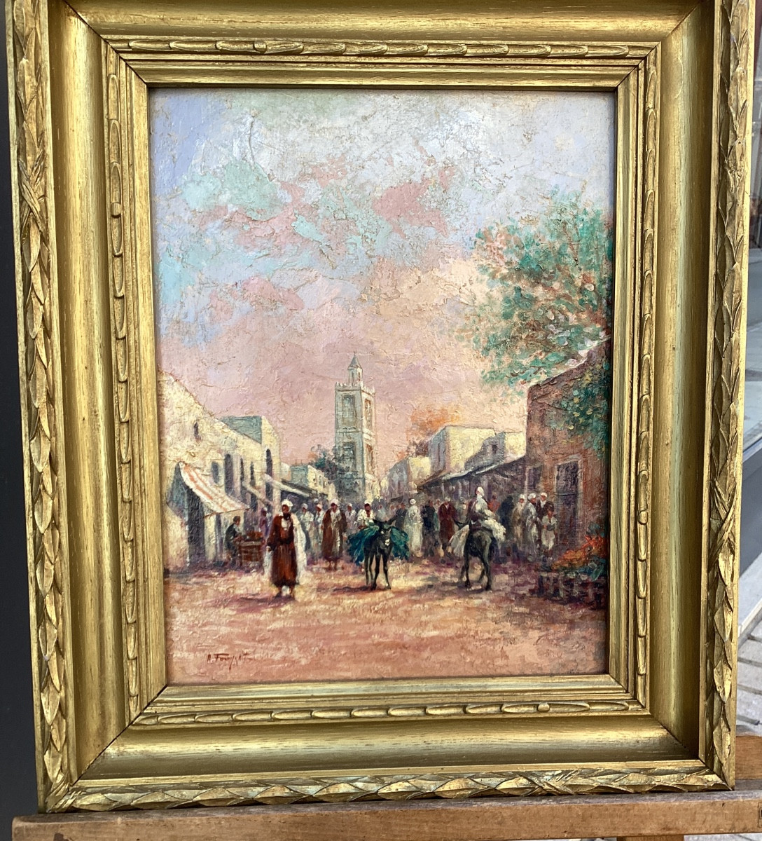 Orientalist Oil Painting On Cardboard, Signed A. Fouquet With Studio Stamp