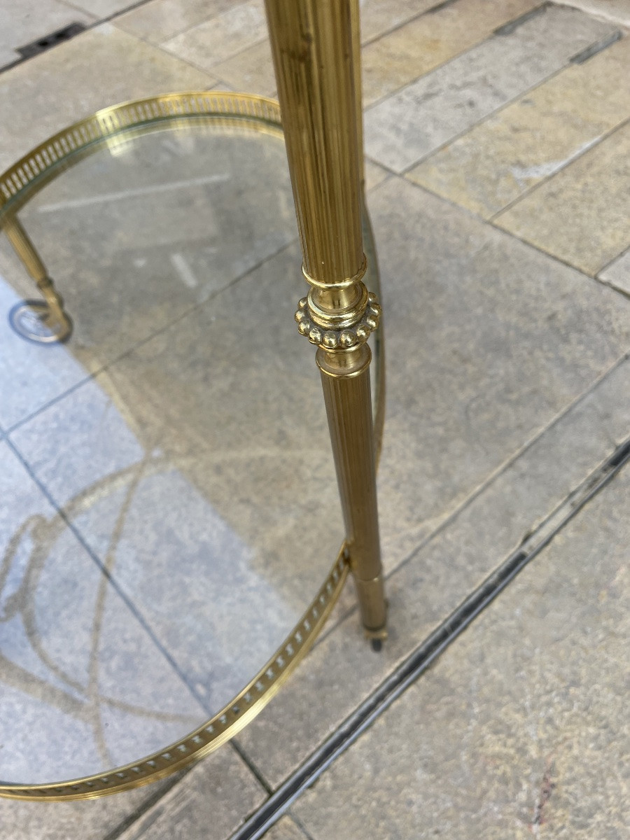 Oval Brass Rolling Table With Removable Top In The Style Of Bagues Or Jansen-photo-6