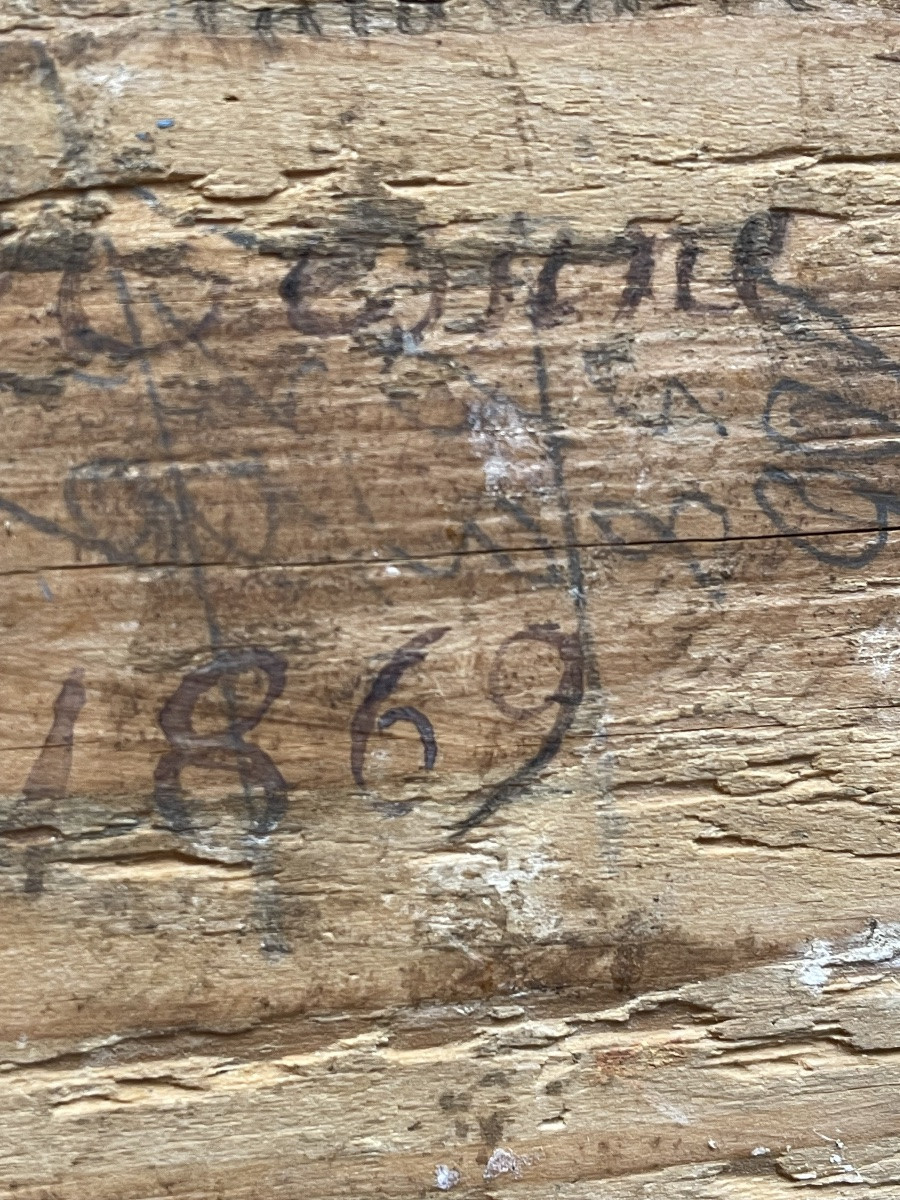  Couple de Calabrais en bois polychrome inscrit “ calabreses “datée 1869, signature illisible-photo-1
