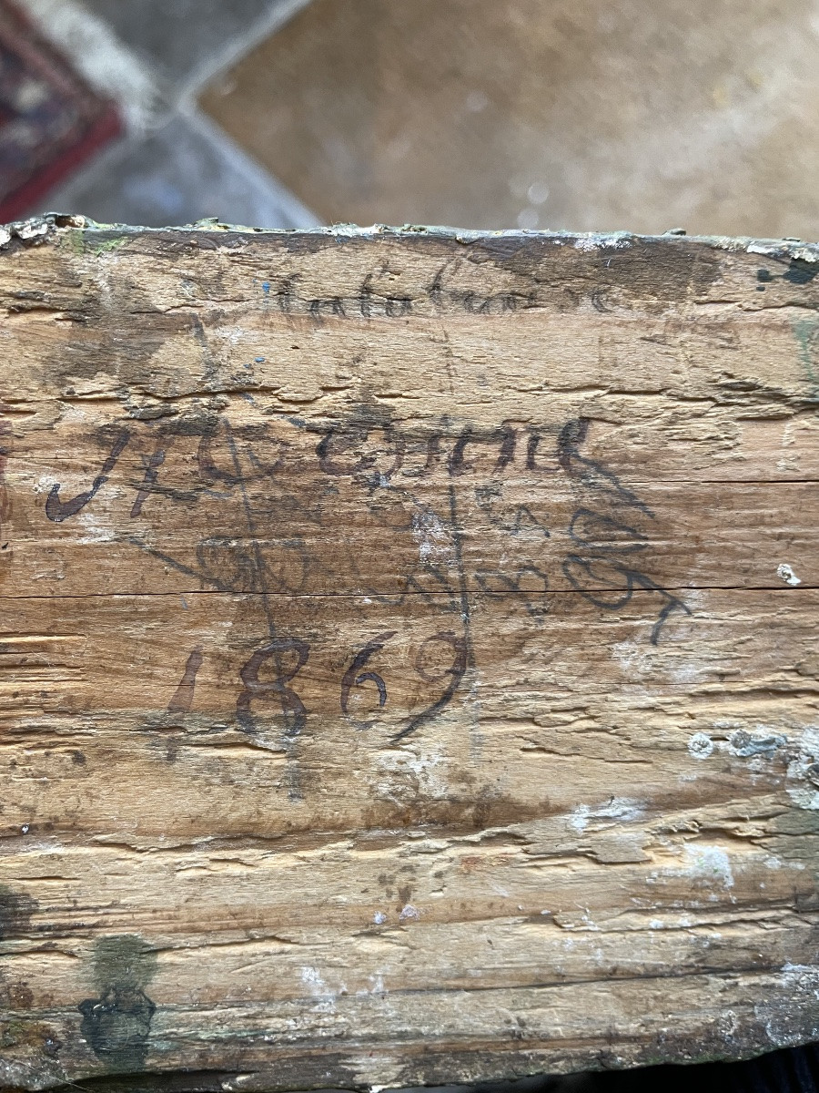  Couple de Calabrais en bois polychrome inscrit “ calabreses “datée 1869, signature illisible-photo-3
