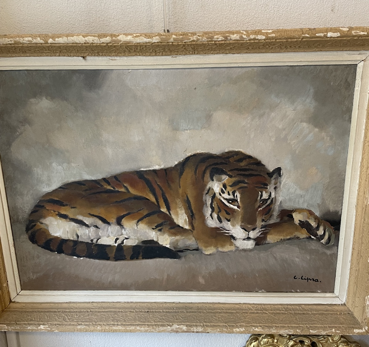 Follower Of Paul Jouve: Oil On Canvas By Camille Cipra , (1896-1952) Reclining Tiger