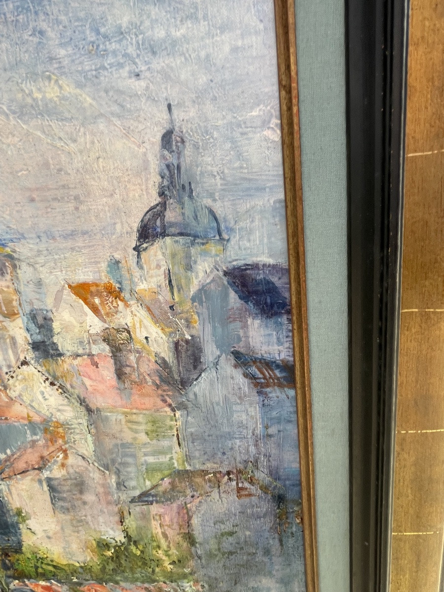 Huile sur toile signée  Raquin(1933-2016)  Vue de Moulins (Allier)-photo-2