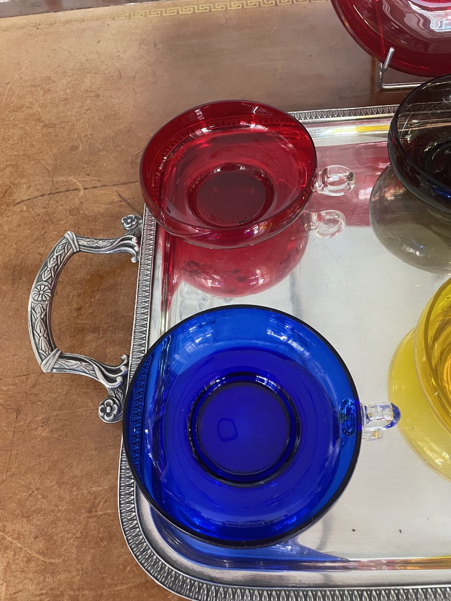 Murano: Suite de 7 Coupes( 1grande et 6 normales) à fruits/glaces/cremes aux 4 couleurs -photo-4