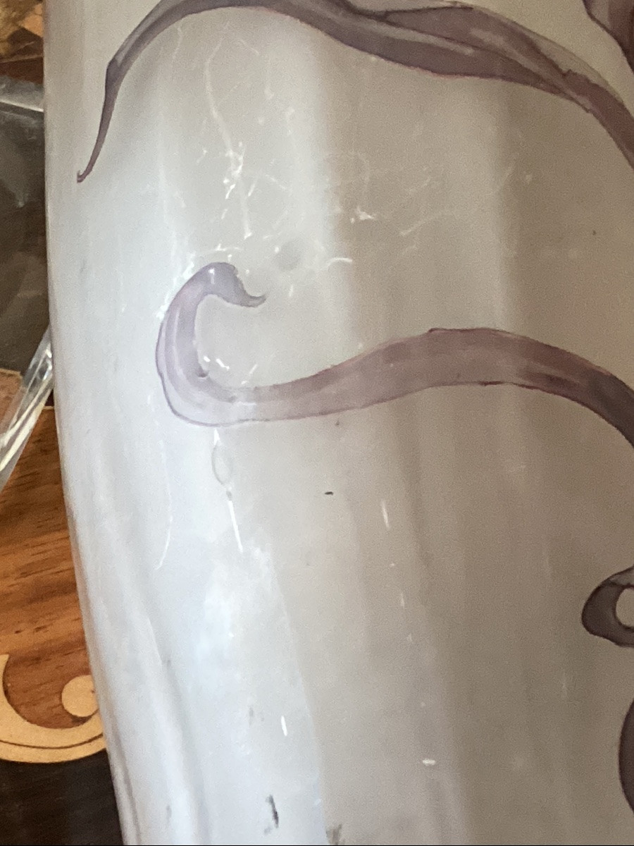 Verrerie De Pantin Art Nouveau Vase With Iris Design Painted In Polychrome Enamel, Signed-photo-4
