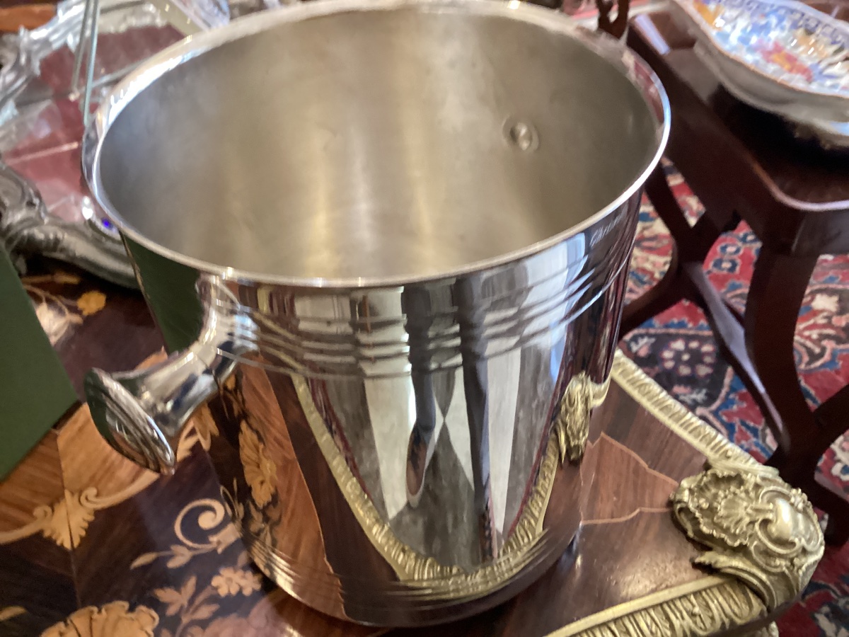 Christofle : Champagne Wine Bucket With Original Box, Almost As New,-photo-2