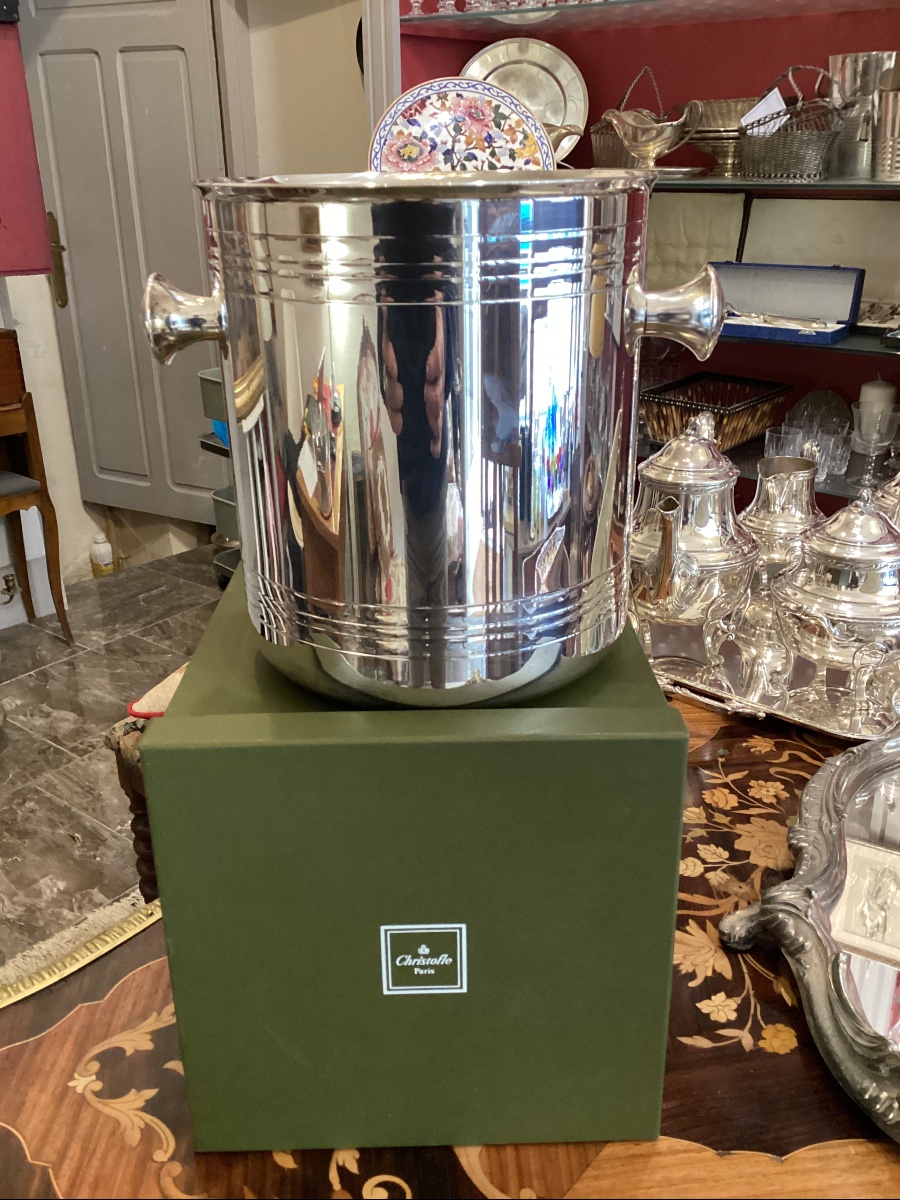 Christofle : Champagne Wine Bucket With Original Box, Almost As New,-photo-4