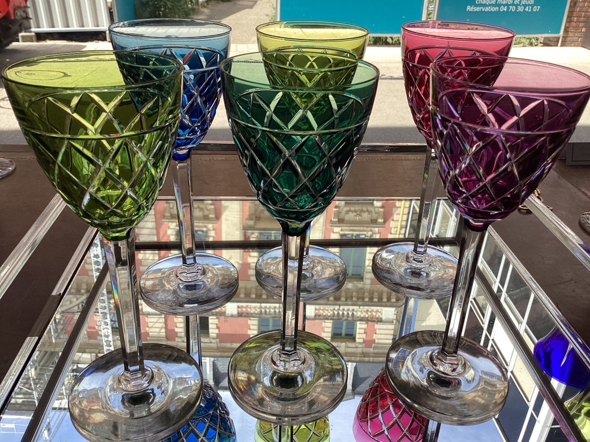  Suite de 6 verres en cristal de couleur dit Roemer Val SaintLambert ?-photo-3