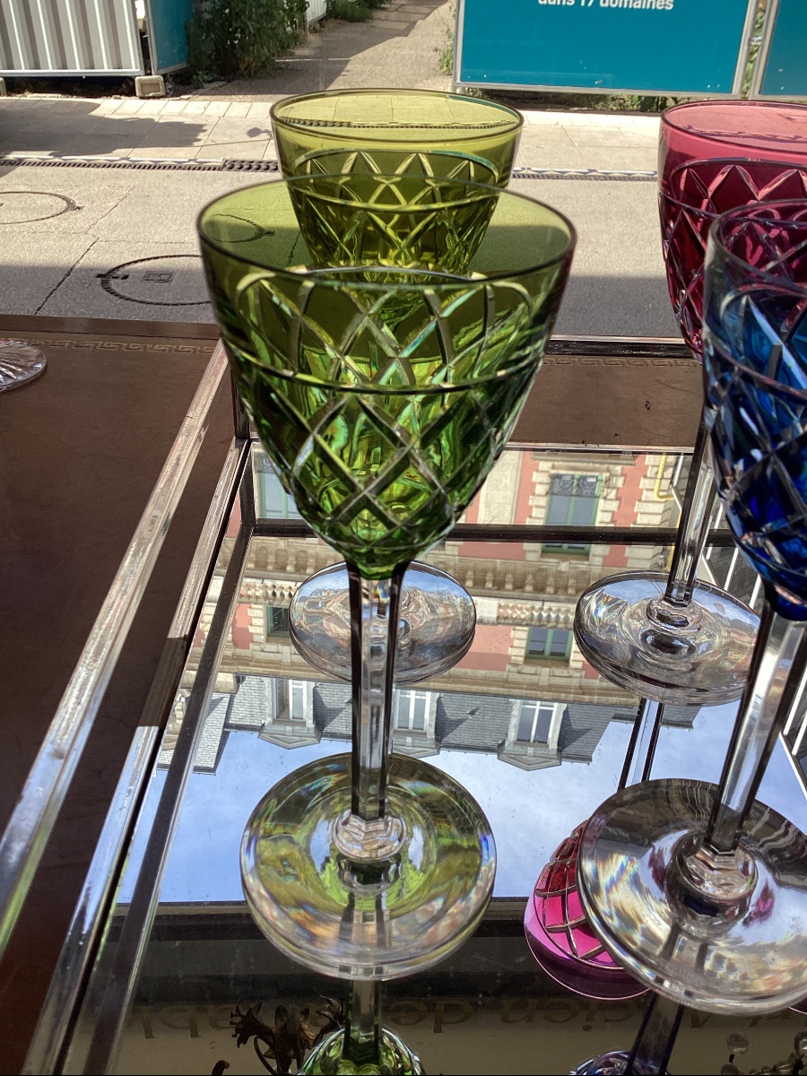  Suite de 6 verres en cristal de couleur dit Roemer Val SaintLambert ?-photo-4