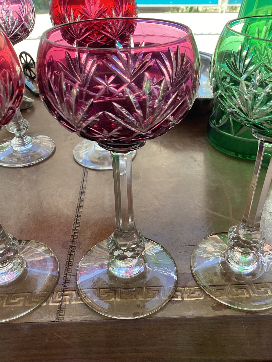 Suite de 6 verres de couleur Roemer cristal de Saint Louis un seul estampillé -photo-4