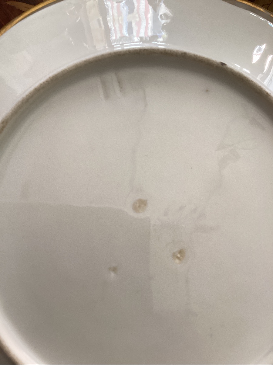 Suite de 6 assiettes en porcelaine de Paris, marque a l’ongle décorée de fleurs XIX eme-photo-7