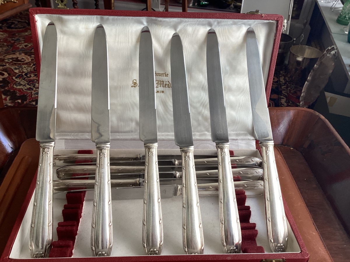 Saint Medard Silverware Set Of 12 Table Knives In Silver-plated Metal With Nogent Stainless Steel Blades-photo-4