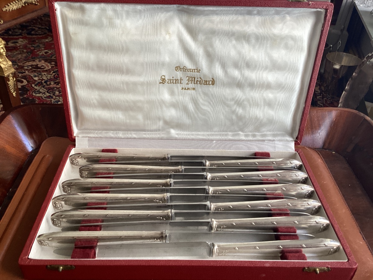 Saint Medard Silverware Set Of 12 Table Knives In Silver-plated Metal With Nogent Stainless Steel Blades