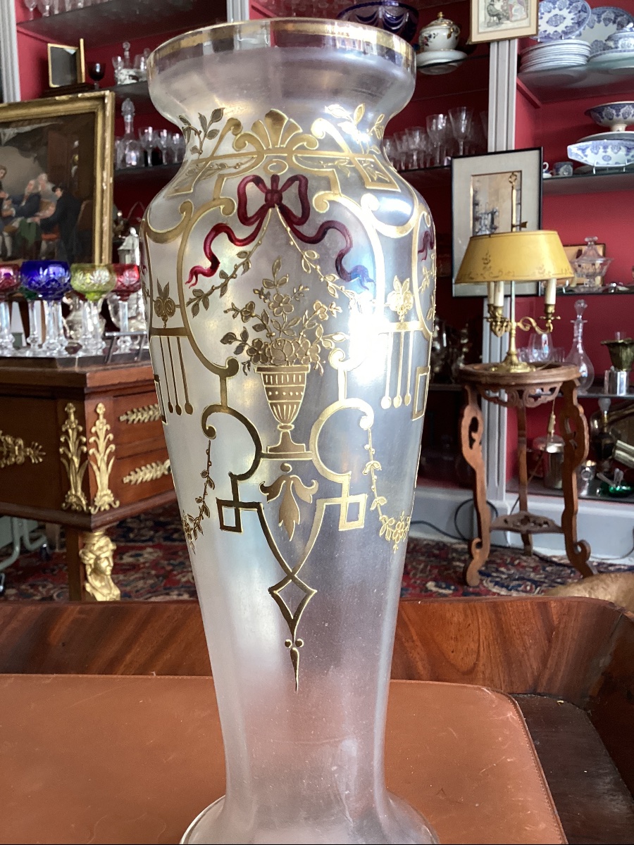 Vase en cristal vers 1900 attribué à Baccarat décor classique émaux or et couleur-photo-2
